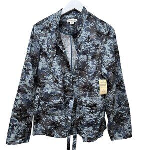 Coldwater Creek Womens Jacket 16 Camo Blue Gray Drawstring Tie Blazer NWT